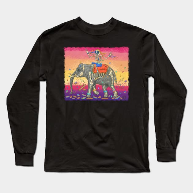 Colorful Indian Elephant Skeleton - Día De Los Muertos - Decoration Skeleton Long Sleeve T-Shirt by Scriptnbones